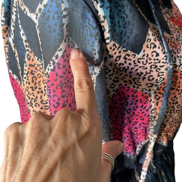 Mulla Long Sleeve Multicolor Animal Print Mini tiered Dress Medium Pink & Blue - Picture 13 of 15